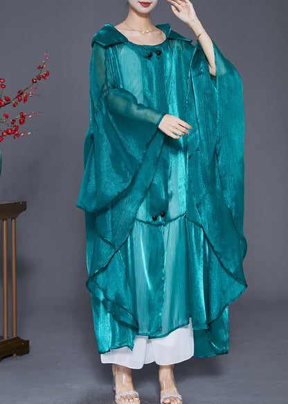 Fluorescent Green Loose Silk Upf 50+ Cardigans Hooded Batwing Sleeve