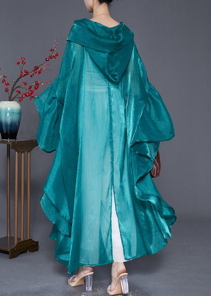 Fluorescent Green Loose Silk Upf 50+ Cardigans Hooded Batwing Sleeve