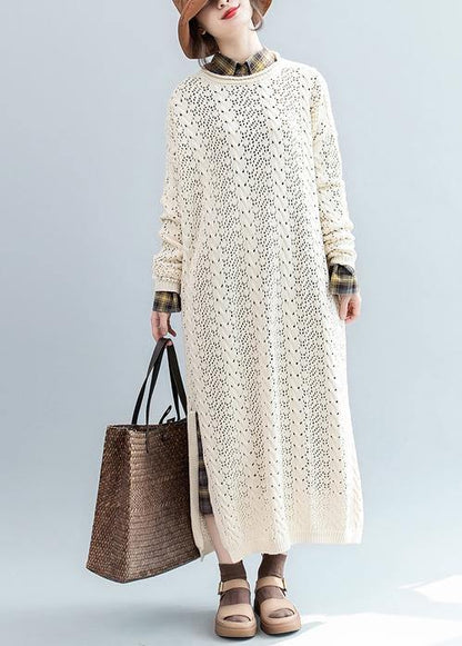 For Spring Beige Sweater Weather Street Style O Neck Hollow Out Mujer Knit Dresses