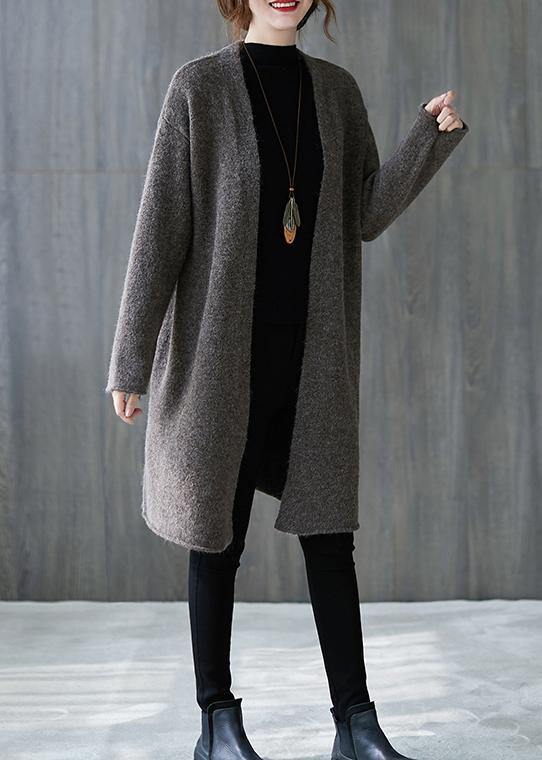 For Spring Gray Knitted Outwear Oversized Fall V Neck Sweaters