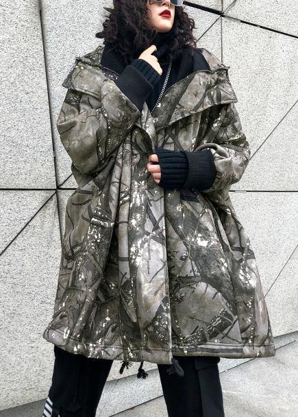 For Spring Gray Print Sweater Weather Drawstring Hooded Knitted Tops