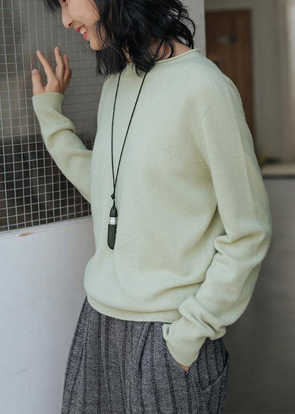 For Spring Light Green Top O Neck Long Sleeve Knitted Blouse