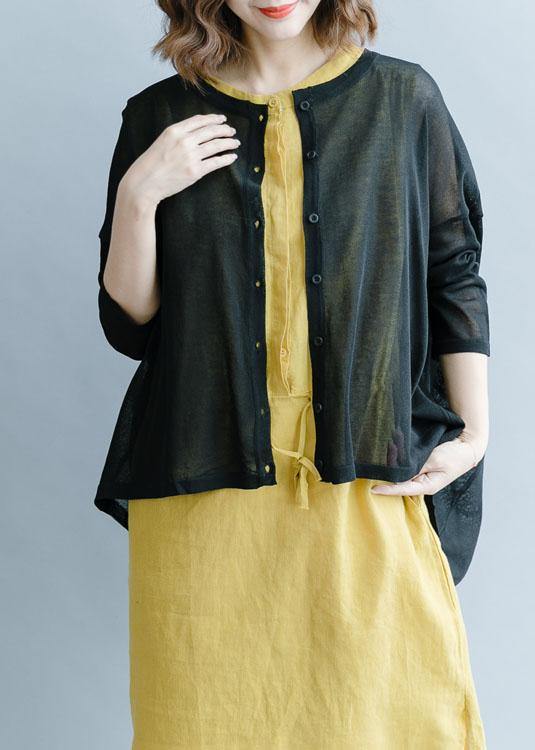 For Work Black Fall Fall Cotton Linen O Neck Batwing Sleeve Tops