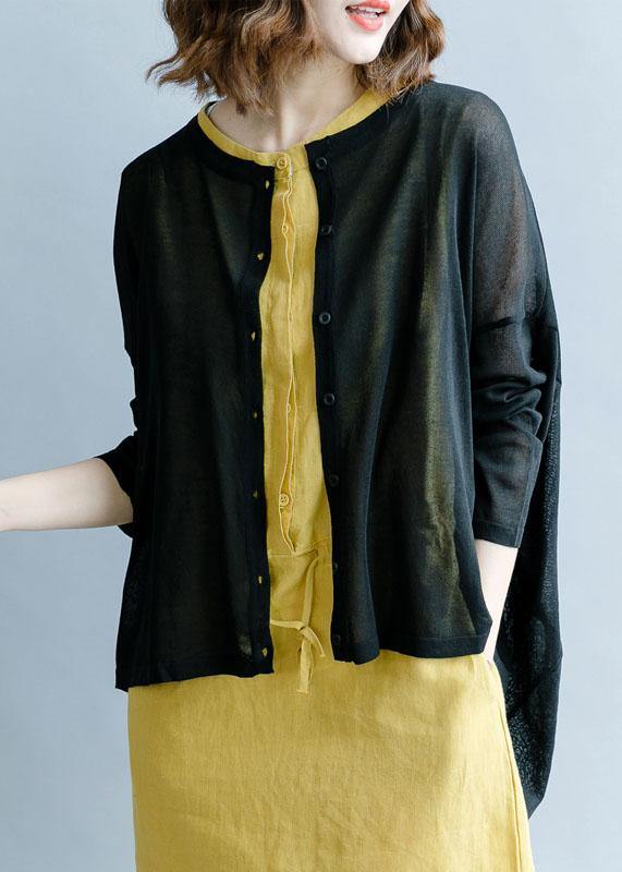 For Work Black Fall Fall Cotton Linen O Neck Batwing Sleeve Tops