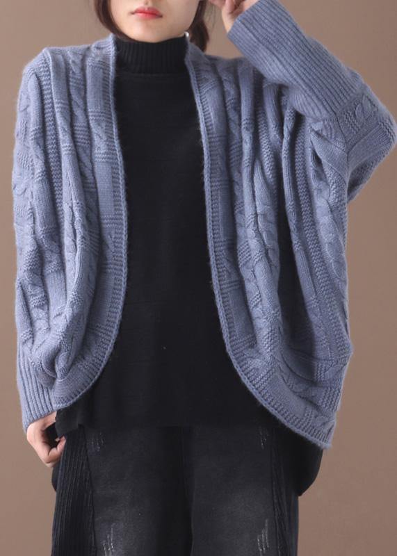 For Work Blue Knit Cardigans Fall Winter Asymmetric Knitwear
