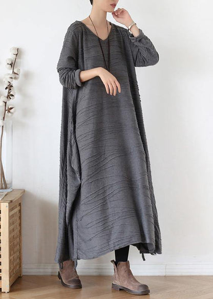 For Work O Neck Asymmetric Sweater Dress Outfit Gray Funny Knitted Fall