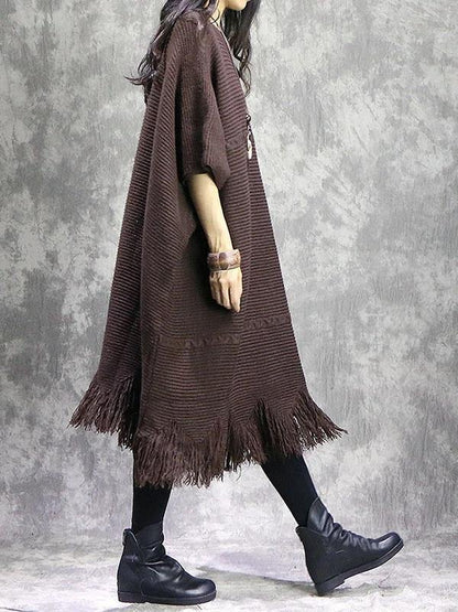 Fall Tassel Sweater Weather Chocolate Fuzzy Sweater Dress