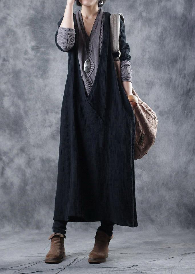 For Work Patchwork Sweater V Neck Outfits Largo Black Diy Knit Dress