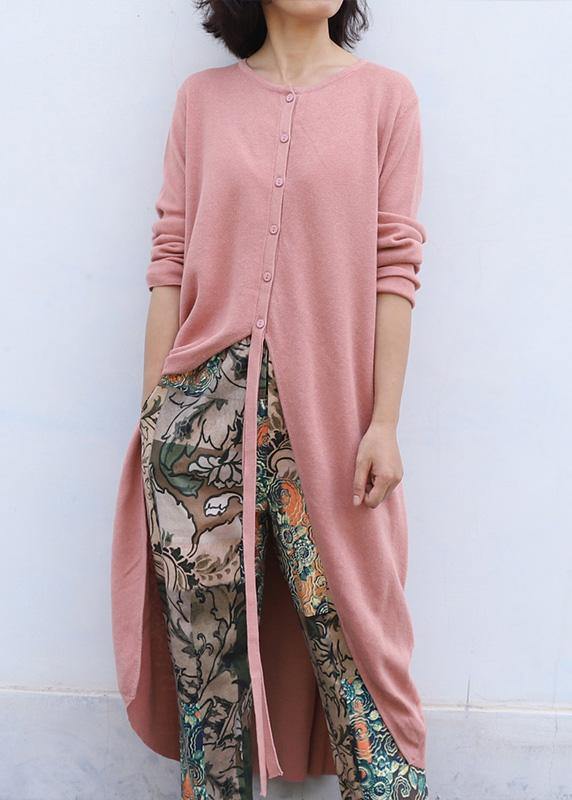 For Work Pink Knitted Cardigans Clothing O Neck Sweaters Asymmetric