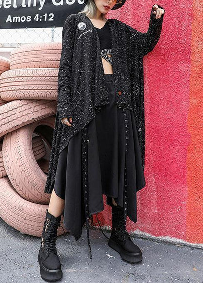 For Fall Blended Outwear Black Asymmetric Cardigan