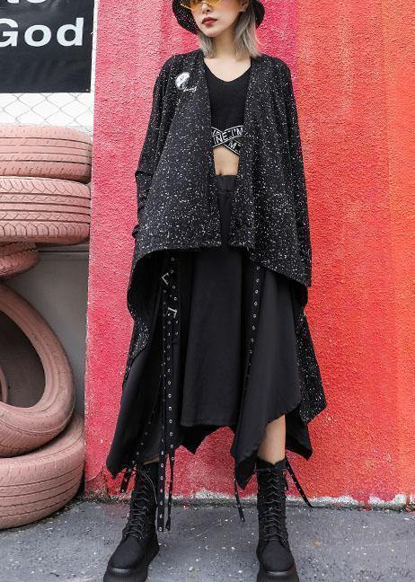For Fall Blended Outwear Black Asymmetric Cardigan