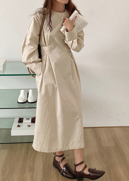 French Apricot Cinched Side Open Cotton Dresses Winter
