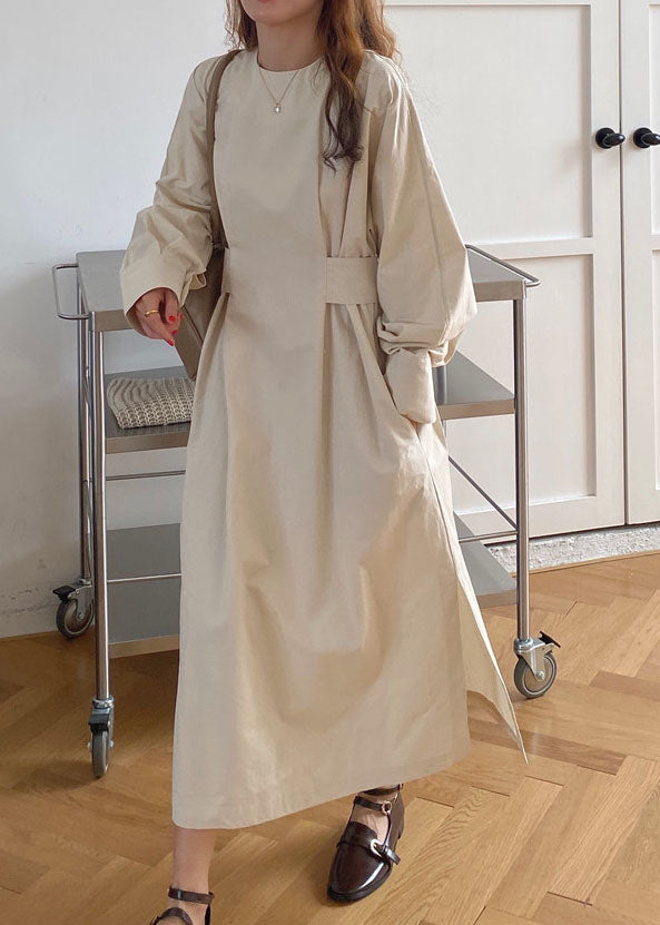 French Apricot Cinched Side Open Cotton Dresses Winter