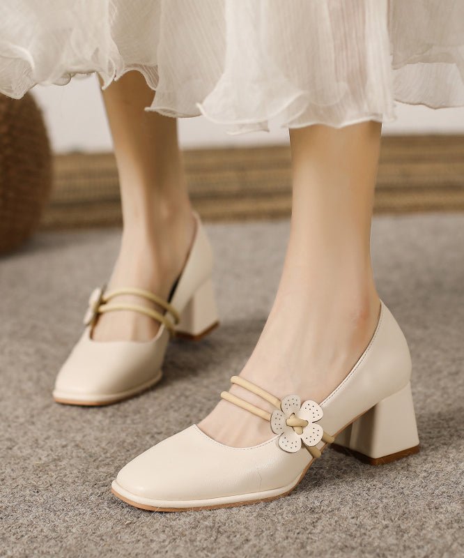 French Apricot One Word Buckle Chunky Heel
