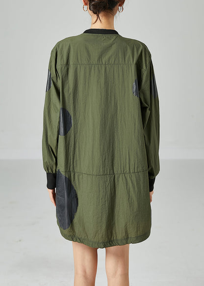 French Army Green Oversized Patchwork Drawstring Silk Coats Spring