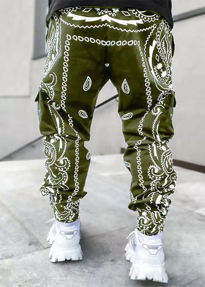 French Army Green Print Elastic Waist Cotton Harem Pants Fall