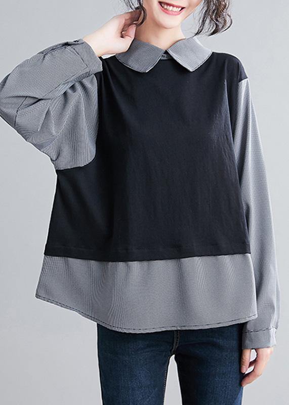 French Batwing Sleeve patchwork shirts women Sewing black shirts