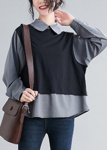 French Batwing Sleeve Patchwork Shirts Sewing Black Shirts