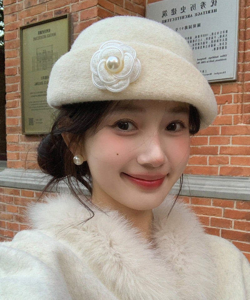 French Beige Pearl Woolen Bucket Hat