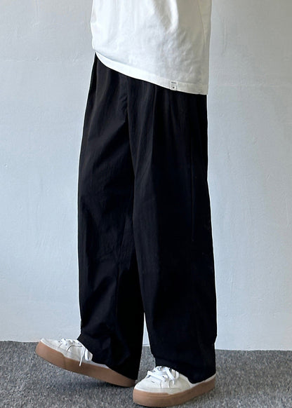 French Beige Pockets Elastic Waist Cotton Pants Summer