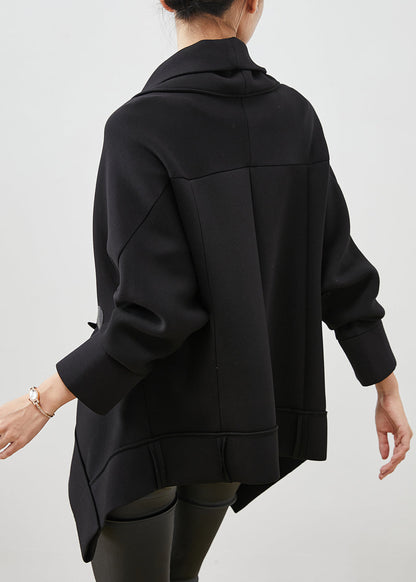 French Black Asymmetrical Chinese Button Cotton Trench Spring