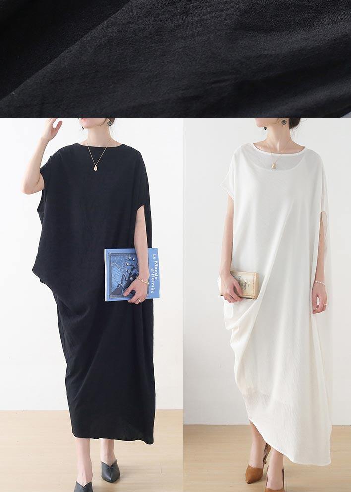 French Black Batwing Sleeve Summer Linen Dress