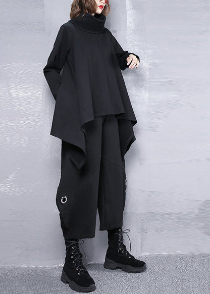 French Black Elastic Waist Iron Ring Pockets Harm Pants Summer
