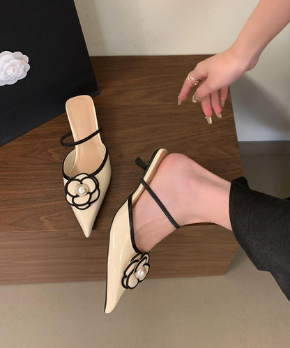 French Black Splicing Slide Sandals Pointed Toe