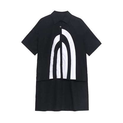 French Black Graphic Buttonlow High Design Shirt Top