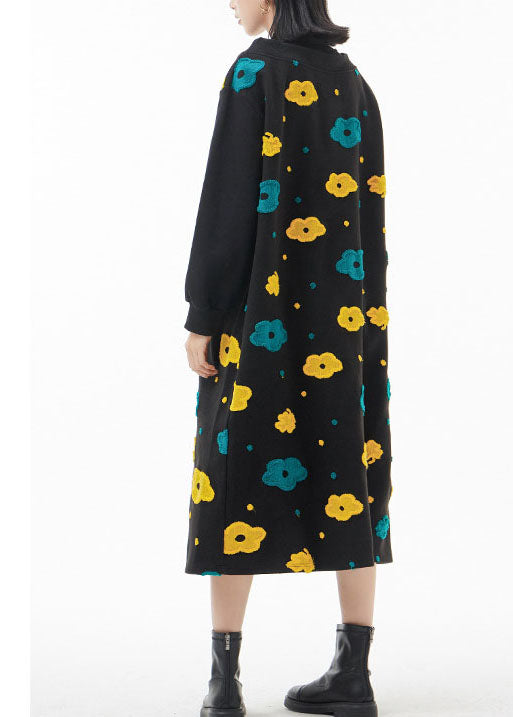 French Black Peter Pan Collar Patchwork Woolen Dress Spring