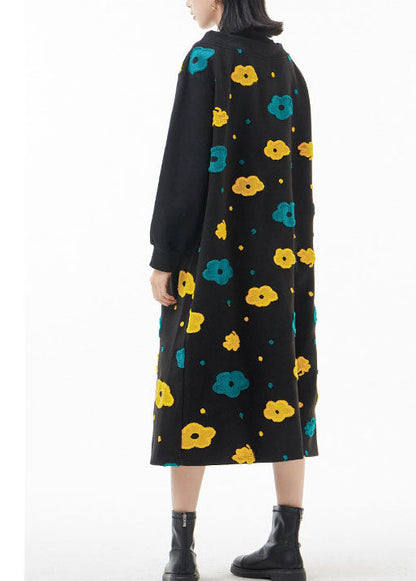French Black Peter Pan Collar Patchwork Woolen Dress Spring