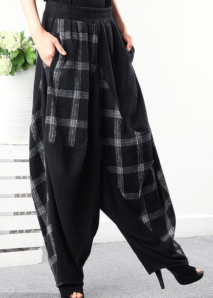 French Black Plaid Patchwork Lantern Pants Winter
