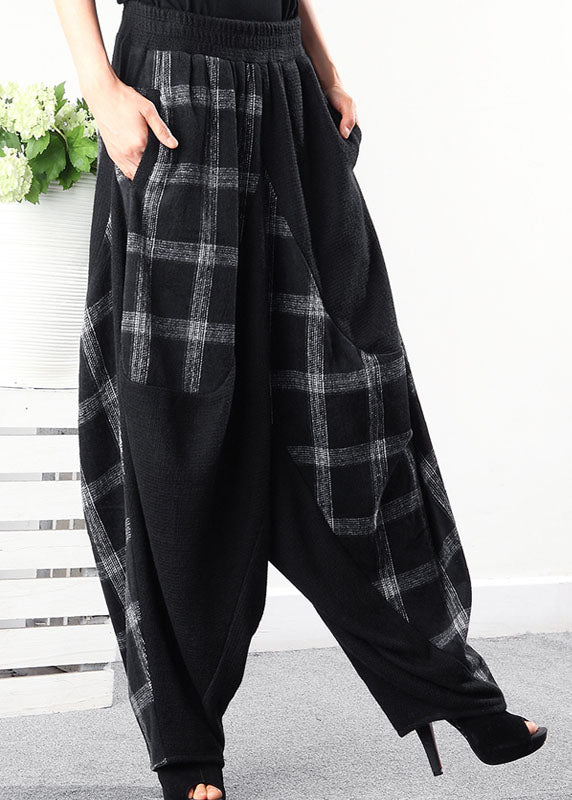 French Black Plaid Patchwork Lantern Pants Winter