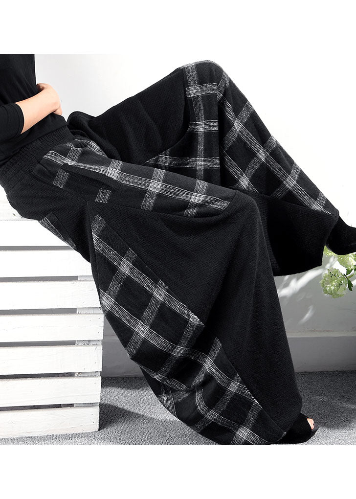 French Black Plaid Patchwork Lantern Pants Winter