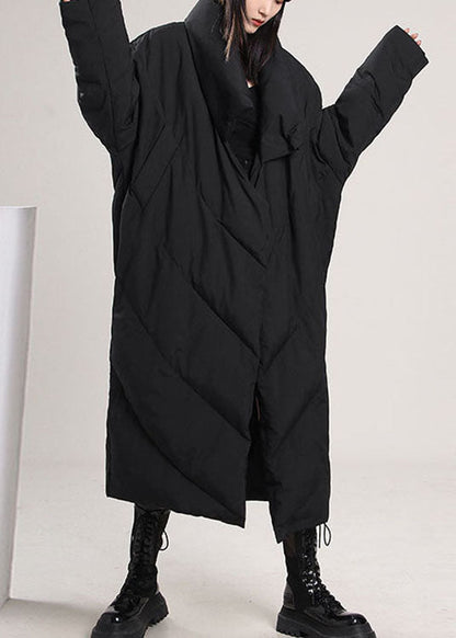 French Black Pockets Loose Duck Down Coat Winter