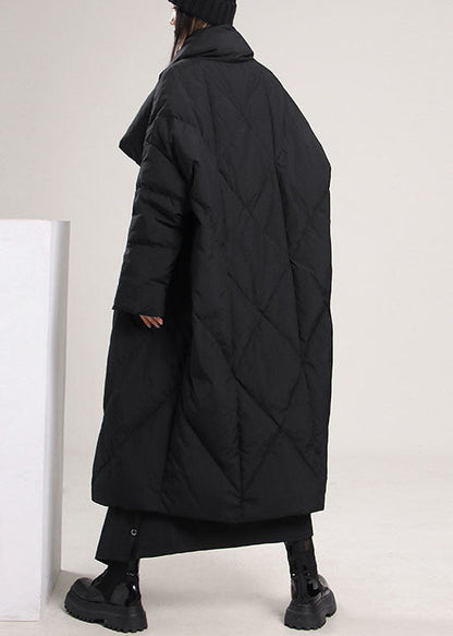 French Black Pockets Loose Duck Down Coat Winter