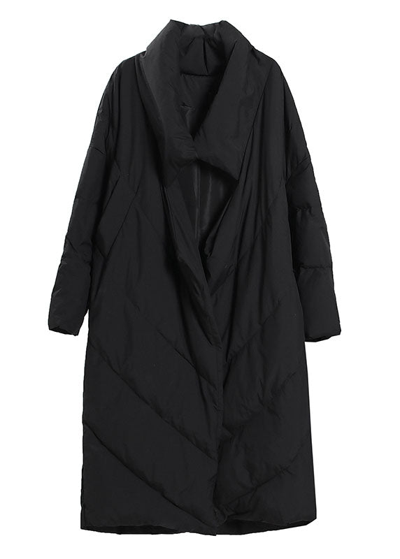 French Black Pockets Loose Duck Down Coat Winter