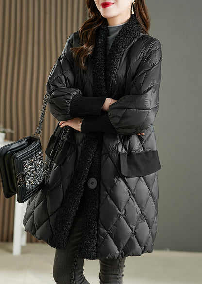 French Black Pocketsteddy Faux Fur Patchwork Blended Parka Winter