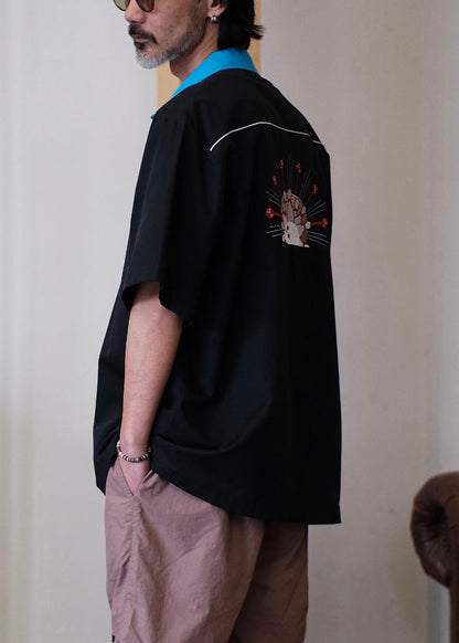 French Black Print Patchwork Cotton Shirts Summer