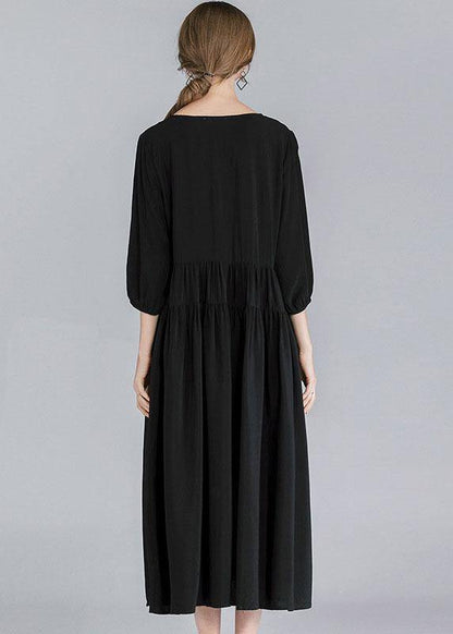 French Black Patchwork Spring Three Quarter Sleeve Long Dresses