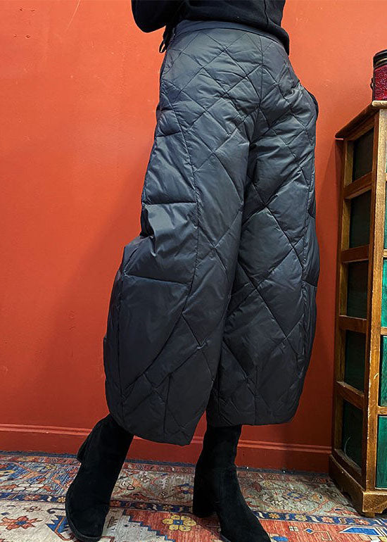 French Black Pockets Duck Down Pants Winter