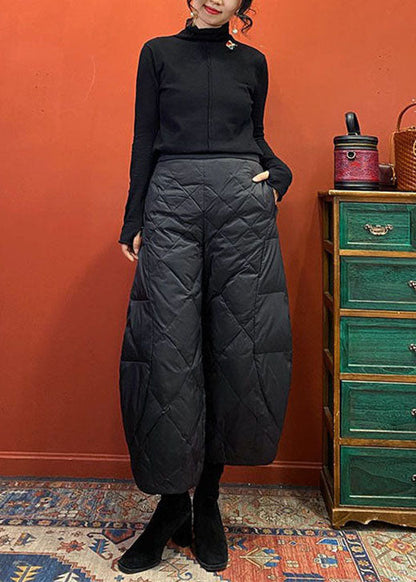 French Black Pockets Duck Down Pants Winter