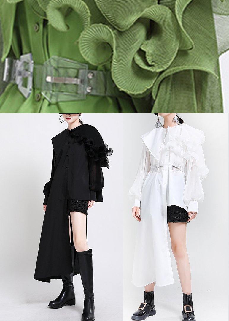 French Black tie waist Long sleeve Chiffon Shirt Tops