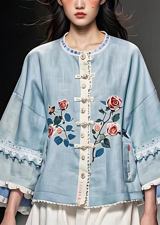 French Blue Hollow Out Button Coats Fall