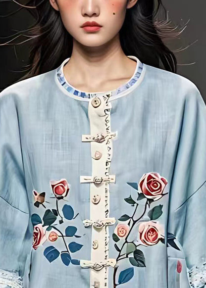 French Blue Hollow Out Button Coats Fall