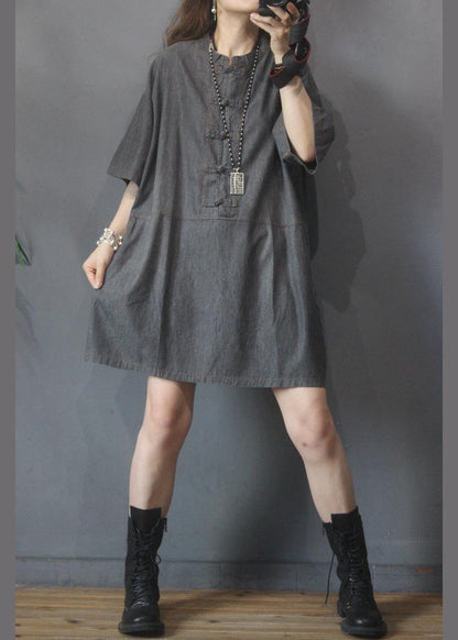 French Blue Oriental Pockets Vacation Dresses Summer