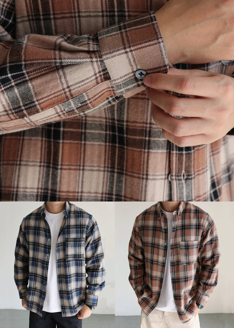 French Blue Peter Pan Collar Plaid Button Cotton Shirt Fall