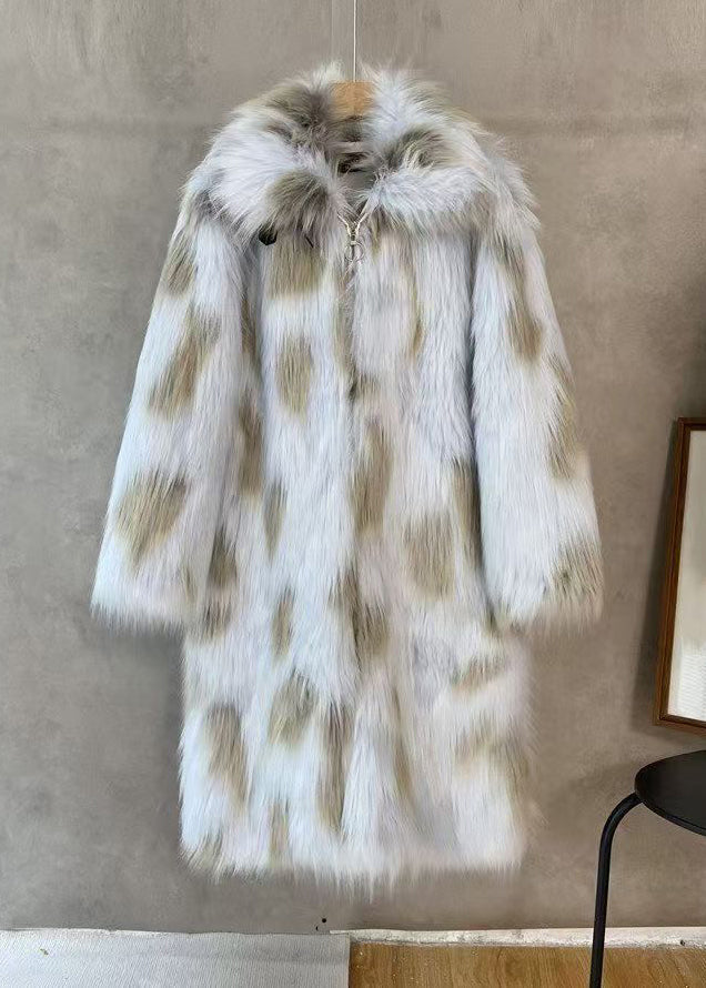 French Blue Pockets Leather and Fur Maxi Coats Spring
