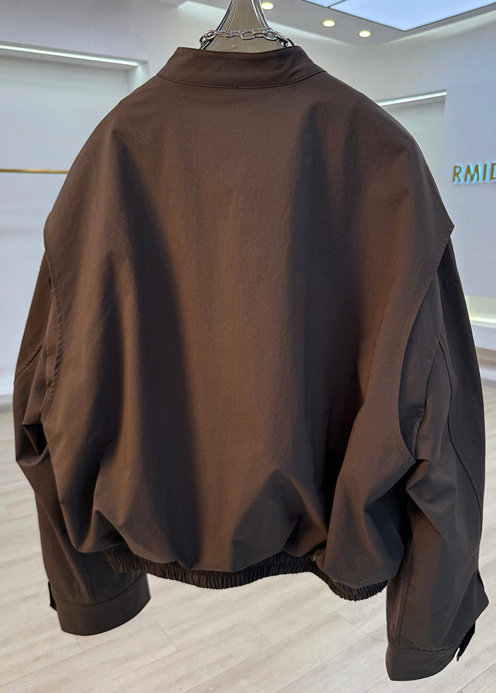 French Brown Ruffled Pockets Cotton Jackets Spring