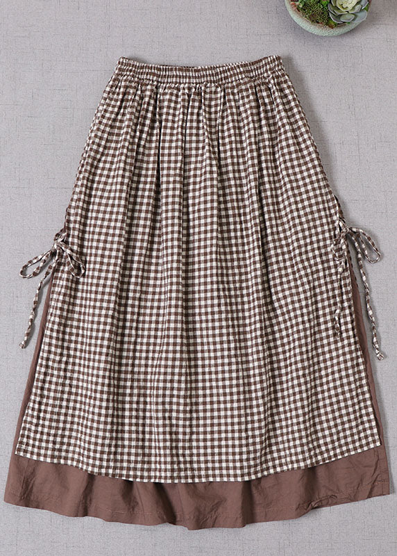 French Red Plaid Side Open Tie Skirt Spring